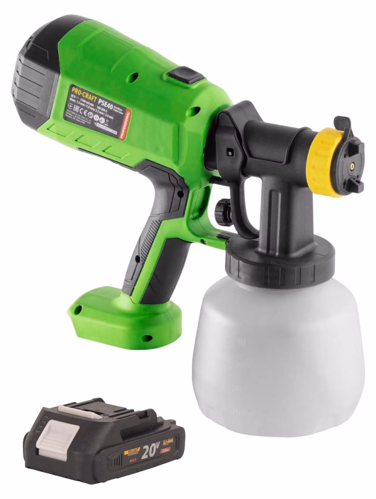 Pistola a spruzzo a batteria Procraft PSE40bb 20 V + 1x batteria 2,0 Ah - senza caricabatteria
