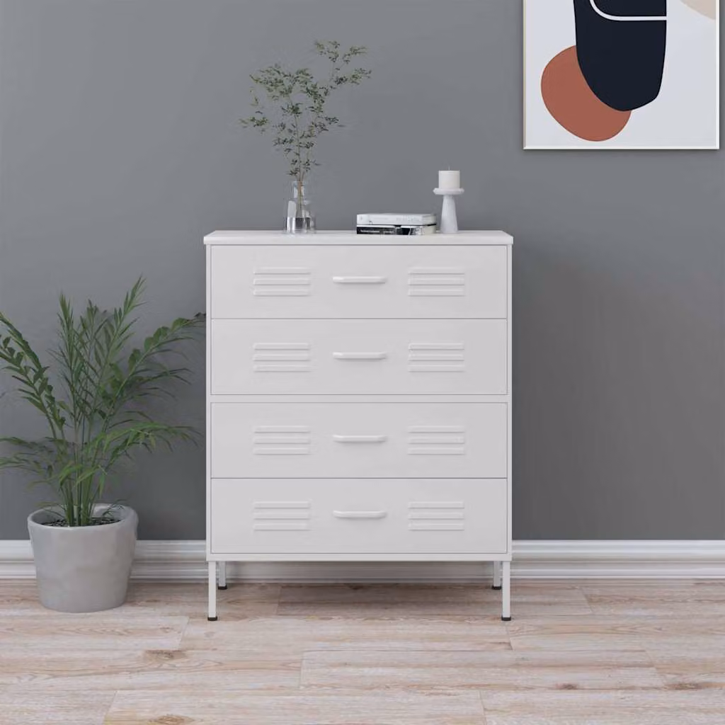 vidaXL Cassettiera in Metallo Bianca per Home Office L: 80 cm, P: 35 cm, H: 101,5 cm – 1