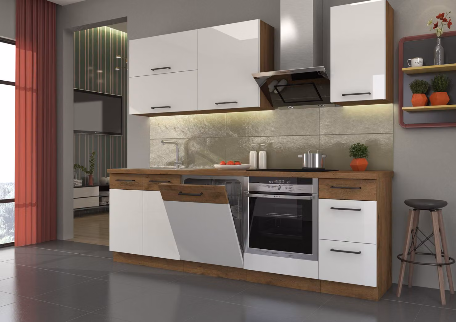 Cucina VIGO Basic Bianco lucido Lancelot 240 Linea cucina, blocco cucina, cucina componibile