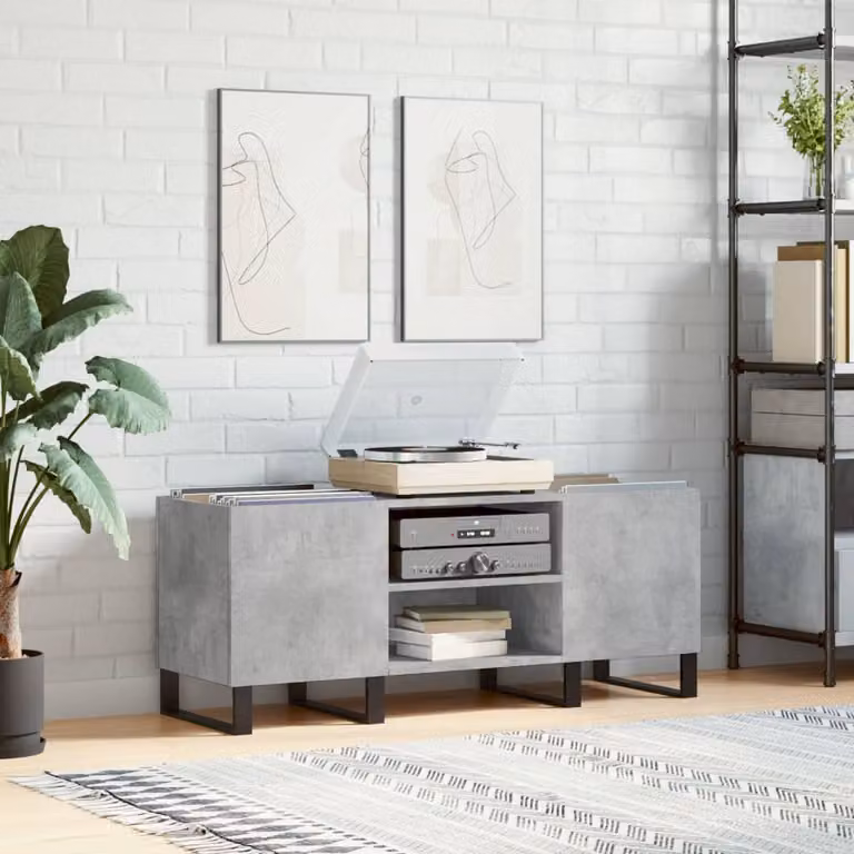 vidaXL Mobile Porta Dischi in Stile Industrial Grigio Cemento, L/P/H: 121 x 38 x 48 cm