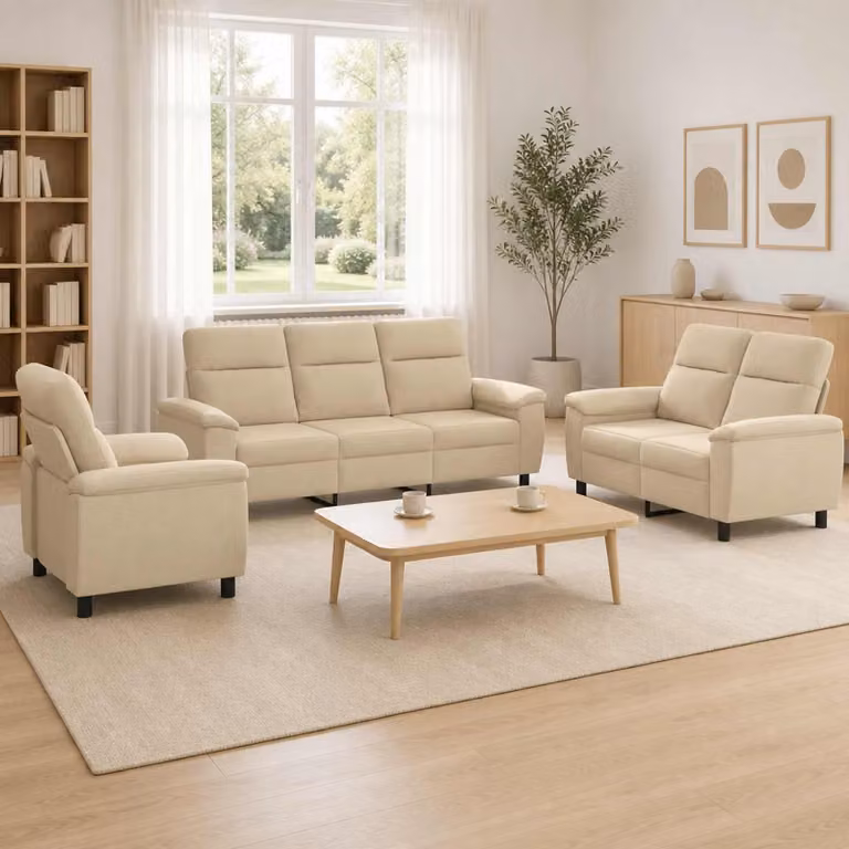 Set di 3 divani moderni vidaXL in tessuto beige con struttura in metallo per il tuo soggiorno