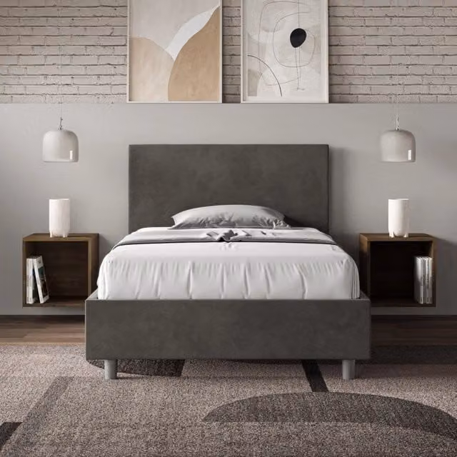 Letto imbottito Adele Ityhome in microfibra grigio con rete L: 110 cm, P: 222 cm, H: 125 cm – 1