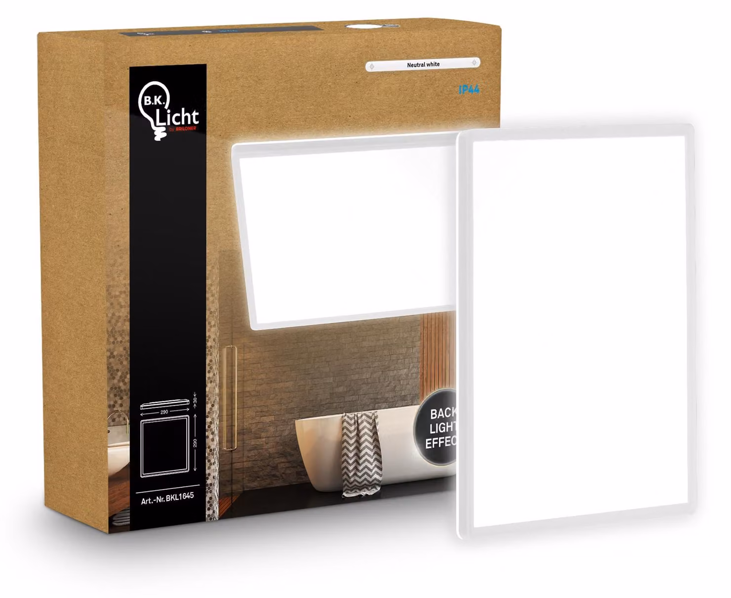 B.K.Licht Pannello LED piatto 29x29cm quadrato 18W 2400lm 4000K bianco neutro protezione dagli spruzzi d'acqua bianco - Lampada da soffitto bagno cucina soggiorno