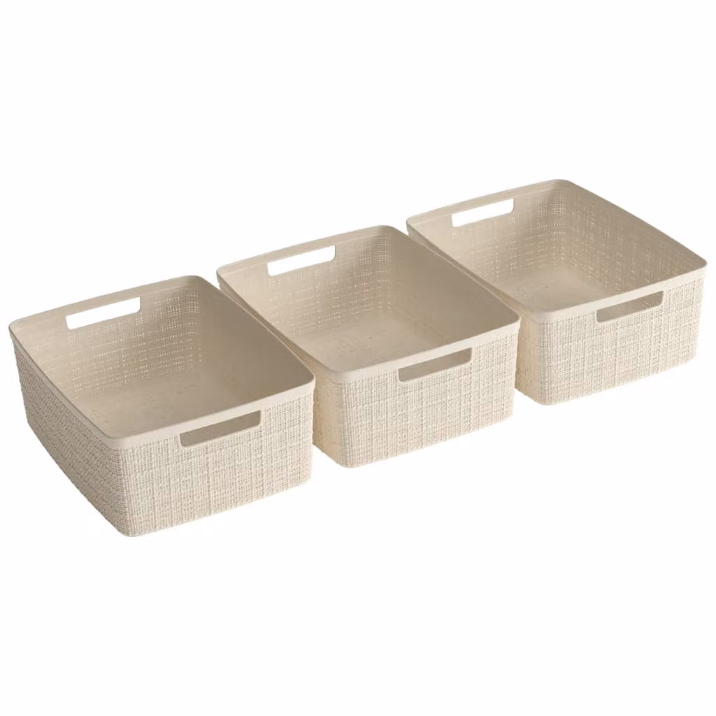 JUTE RECYCLING Scatola portaoggetti M 12L, set da 3, bianco sporco