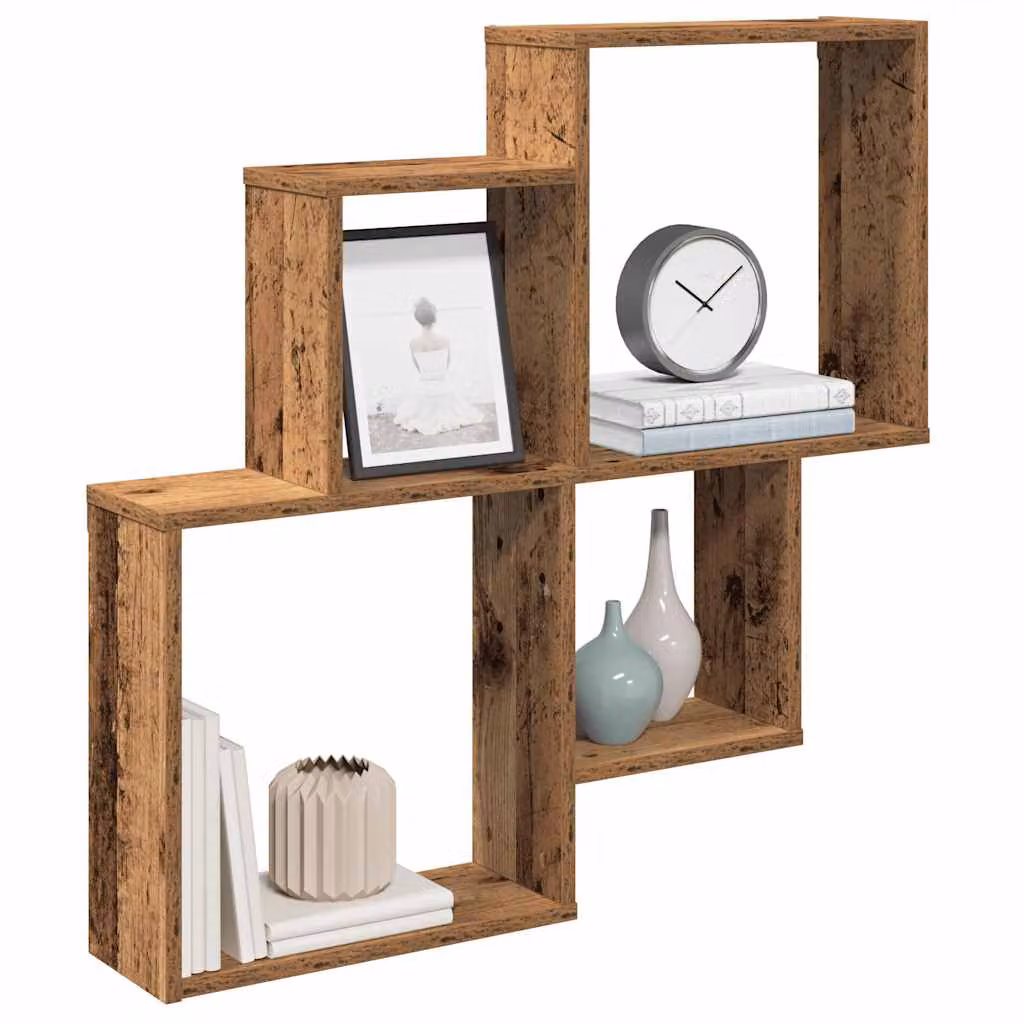 vidaXL Mensola da Parete in Legno Vecchio Marrone L: 80 cm, P: 15 cm, H: 78,5 cm