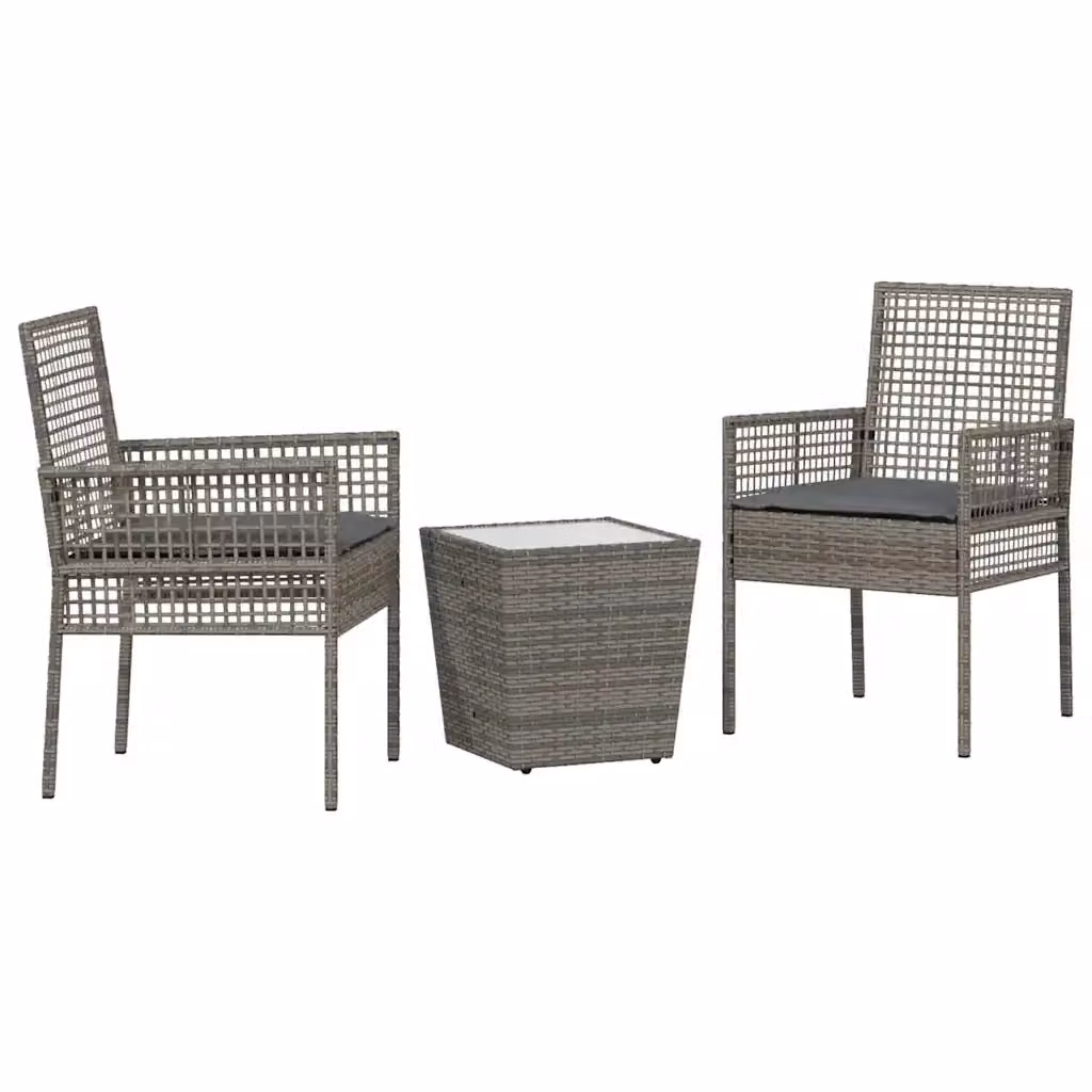 Set Bistro da Giardino 3 pz vidaXL in Polyrattan Grigio con Piano in Vetro – 2