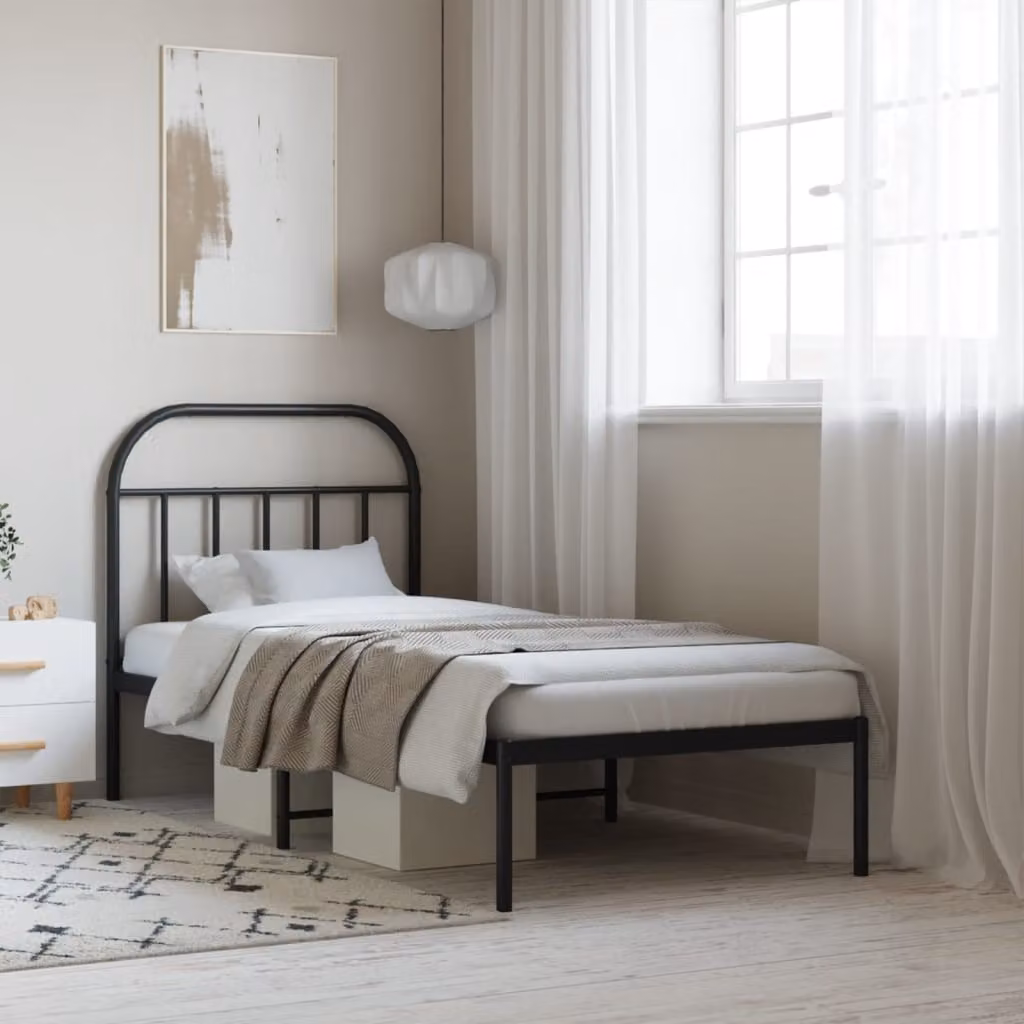 vidaXL Giroletto con Testiera in Metallo Nero L/P/H: 90 x 190 cm