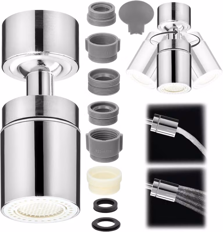 Ugello per rubinetto con aeratore - Aeratore per rubinetto rotante a 360° - 2 modalità d'acqua - Aeratore per rubinetto da cucina con diversi adattatori