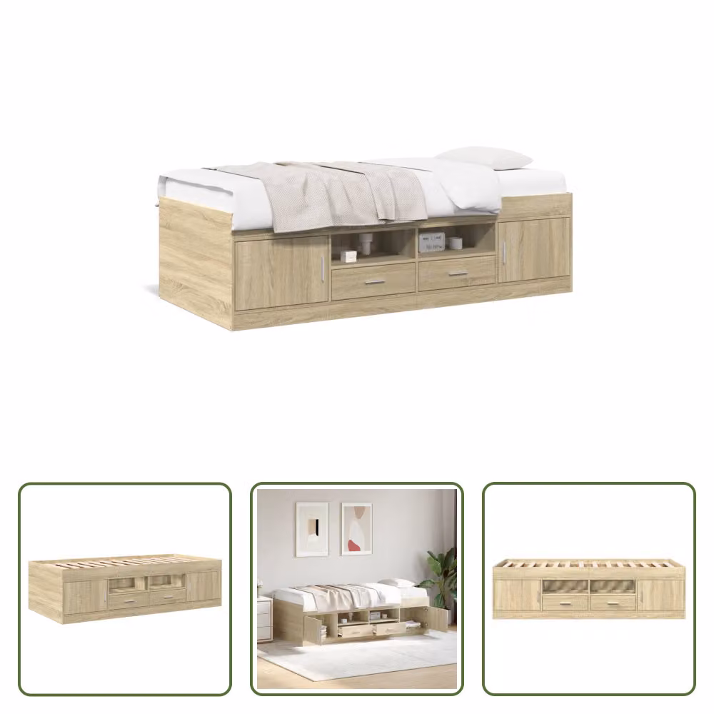 The Living Store Letto da giorno con cassetti rovere Sonoma 90x190 cm materiale legno
