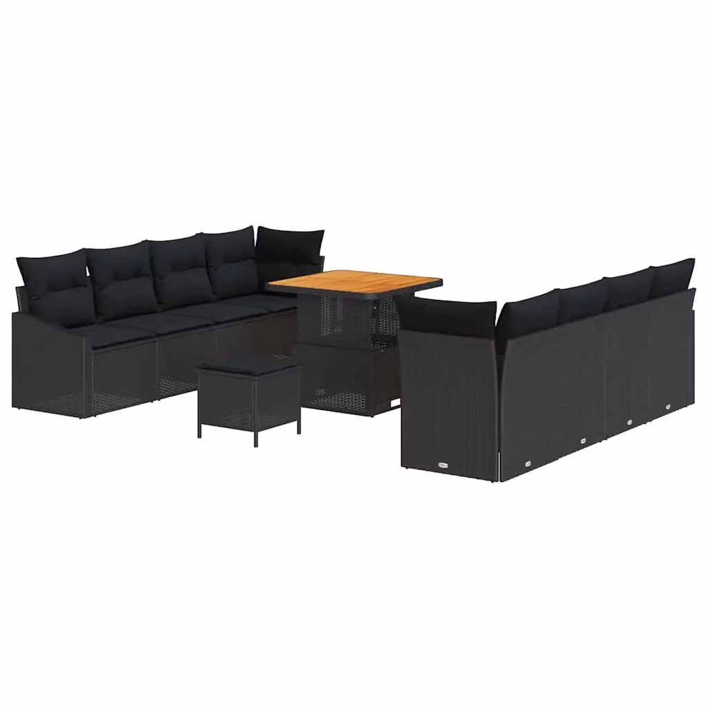 Set Divano da Giardino Moderno vidaXL in Acciaio Nero con 11 Pezzi e Cuscini Inclusi – 2