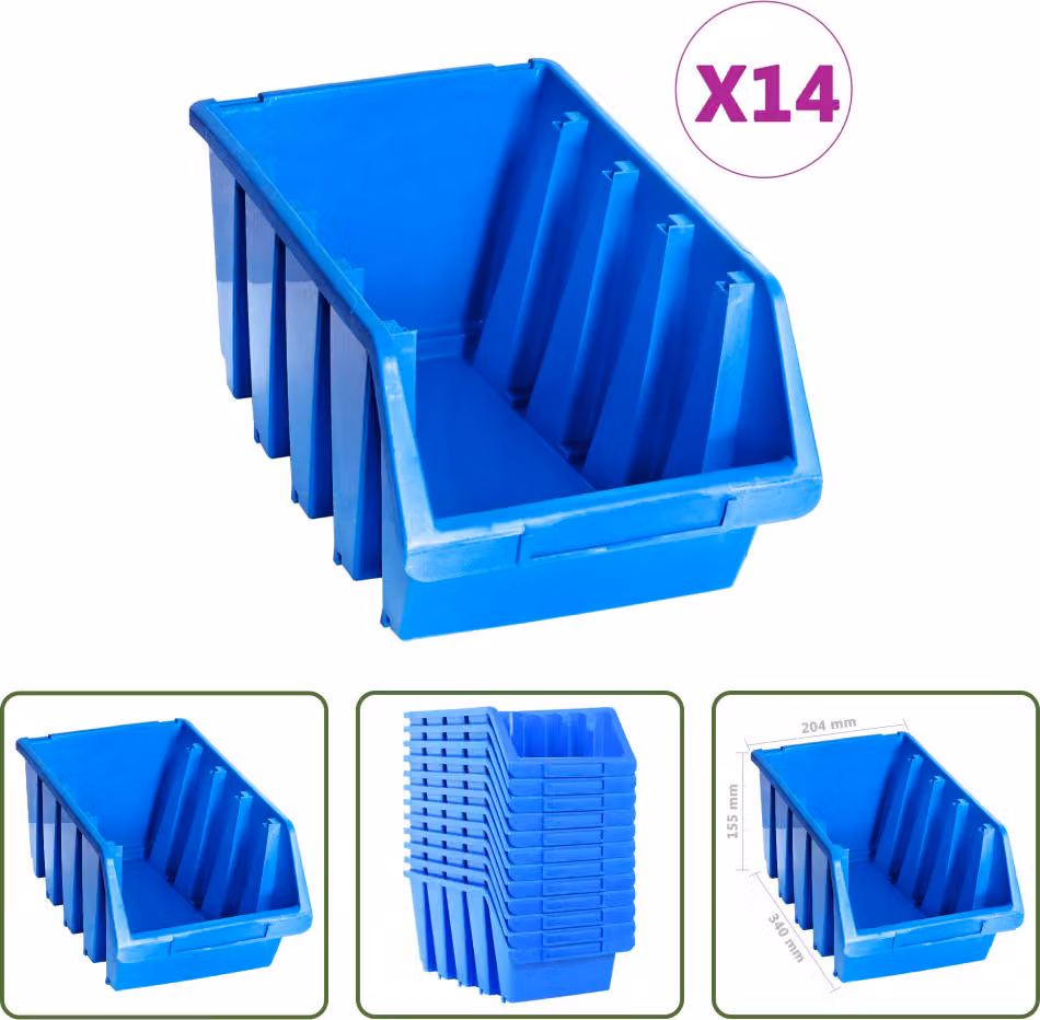 The Living Store Scatole impilabili 14 pezzi. Plastica blu