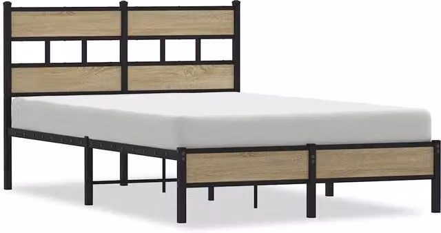Letto matrimoniale Rovere Sonoma marrone con struttura in metallo e doghe fisse L/P/H: 120 x 200 cm