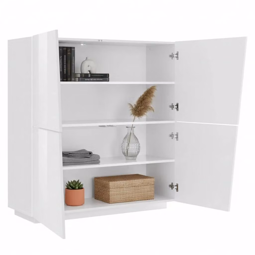 Credenza moderna Abbabbau DMORA con 4 ante e scaffali, Bianco lucido, L: 120 cm, P: 43 cm, H: 126 cm – 2