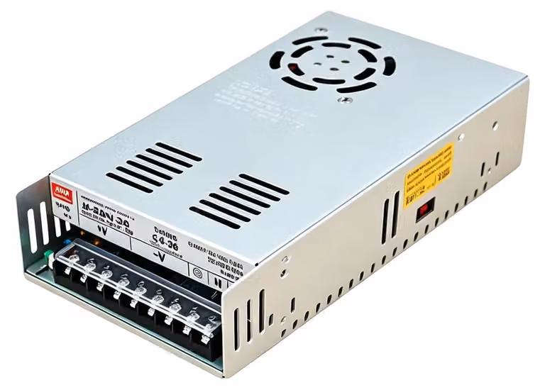 Alimentatore, ingresso AC 100-240V, uscita DC 36V, corrente di 9,7A, potenza nominale di 350W, tensione regolabile da 32 a 40V