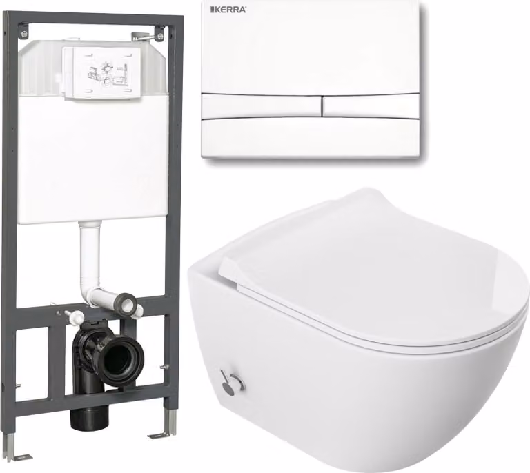 Domotechnika | Set WC-Bidet - 51X36X32,5 Cm - Bianco - Senza bordo, Soft Close, Igienico