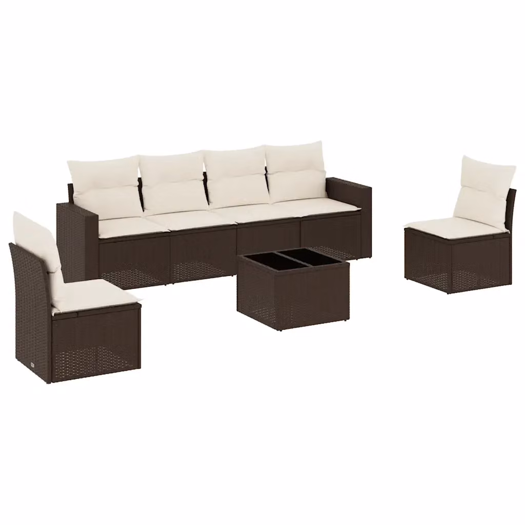 Set di divani da giardino VIDAXL in polyrattan marrone con cuscini, 7 pezzi – 2