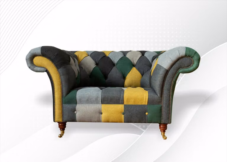 Chesterfield Sessel Fernseh Couch 1,5 Sitzer Sofa Textil Stoff Couchen Polster