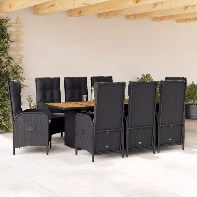Set da pranzo da giardino vidaXL in legno di acacia e rattan nero con 9 pezzi – 1