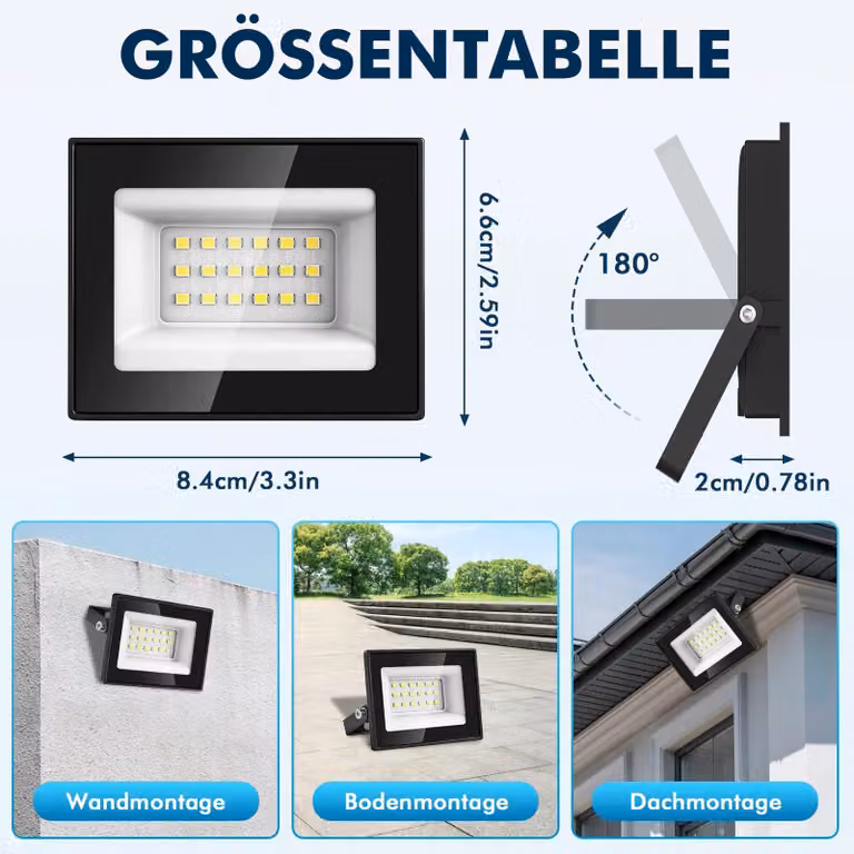 Faretto LED da esterno - 20 W - Luce bianca fredda 6500 K - 220–240 V - Confezione da 1 pezzo