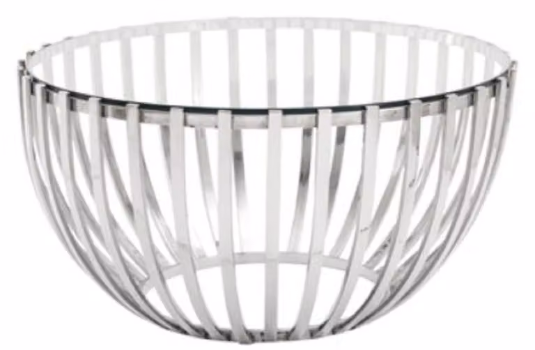 Casa Padrino tavolino argento Ø 81 x H. 43 cm - Tavolino da salotto rotondo in acciaio inox con piano in vetro