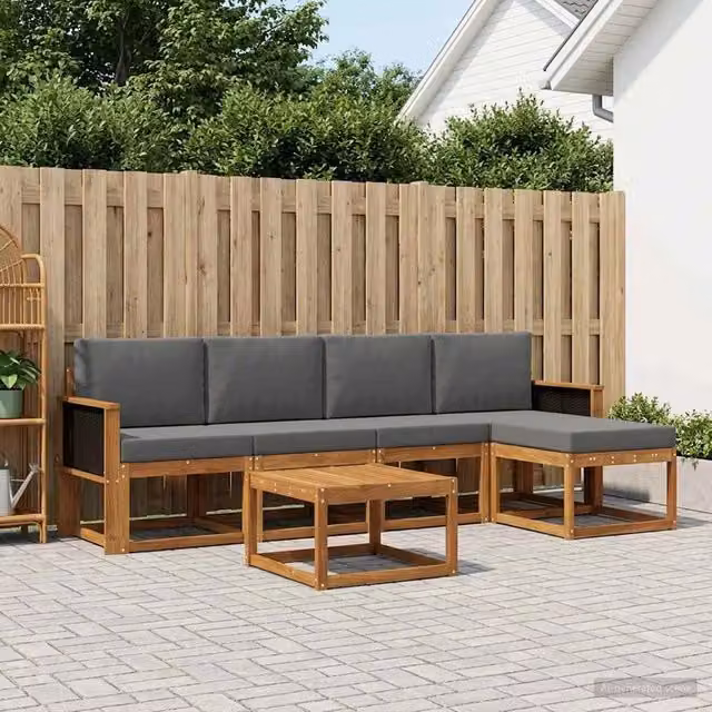 Set di divani da esterno 6 pz Naturale e Antracite Poliestere 3385143