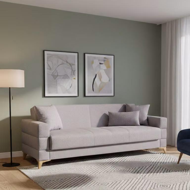 Dmora Divano Letto 3 Posti Nogara 222x88 cm Grigio, Contenitore di Apertura Click-clack