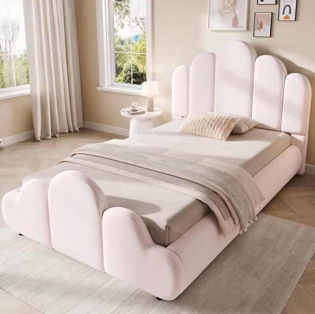 Letto singolo imbottito MODFU in velluto rosa con rete inclusa L/P/H: 90 x 200 cm