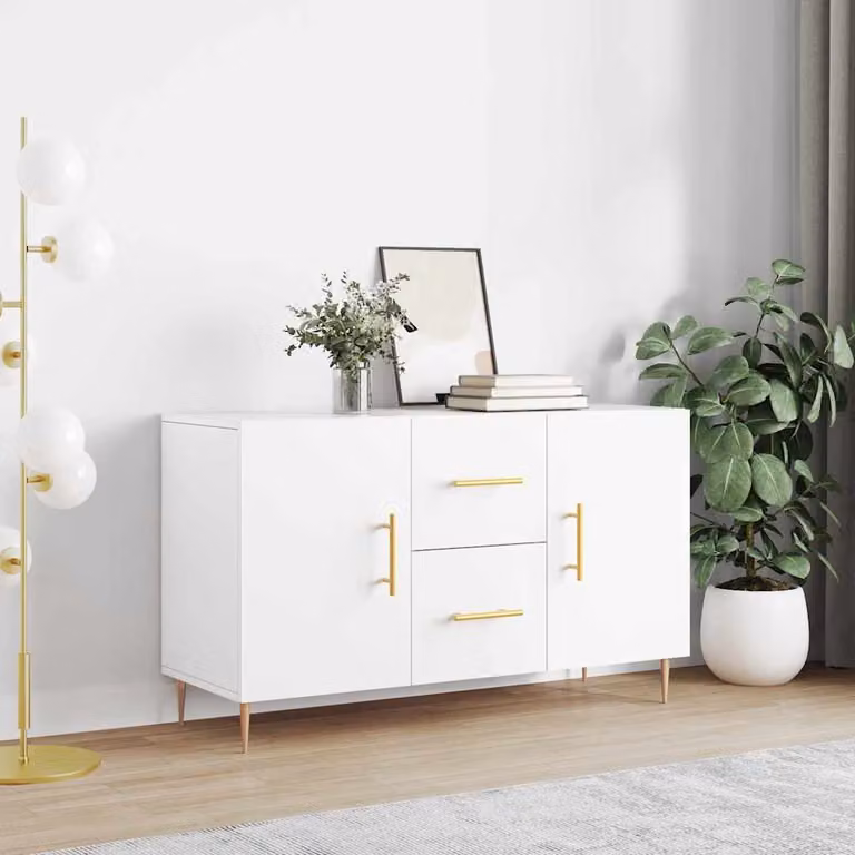Credenza moderna vidaXL in legno e metallo bianca L 100 cm, P 36 cm, H 60 cm