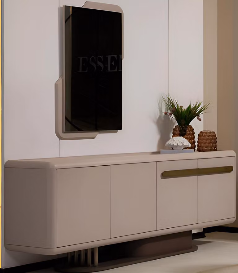 Moderne Kommode mit Spiegel und eleganter goldener Akzentleiste Hochwertig Möbel