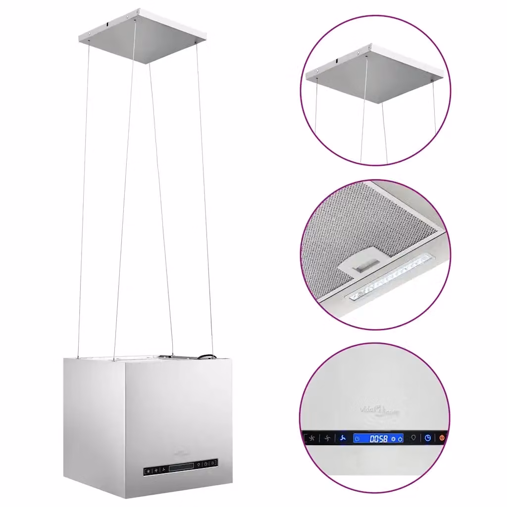Cappa da cucina ad isola sospesa vidaXL in acciaio inossidabile argento con display LCD e sensore, sistema a ricircolo con carboni attivi e timer – 2