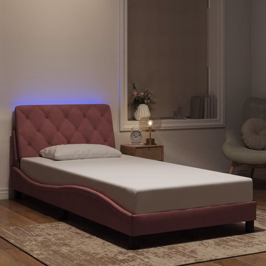 vidaXL Giroletto in Velluto Rosa con Illuminazione LED e Porta USB, L 100 x P 200 cm – 1