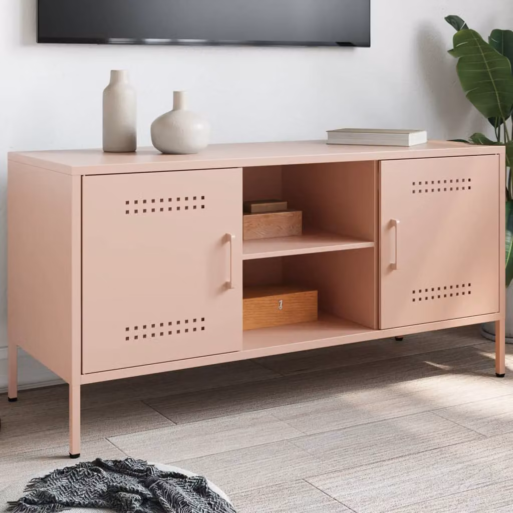 Carrello TV mobile vidaXL in metallo rosa con ruote L/P/H: 100,5 x 39 x 50,5 cm