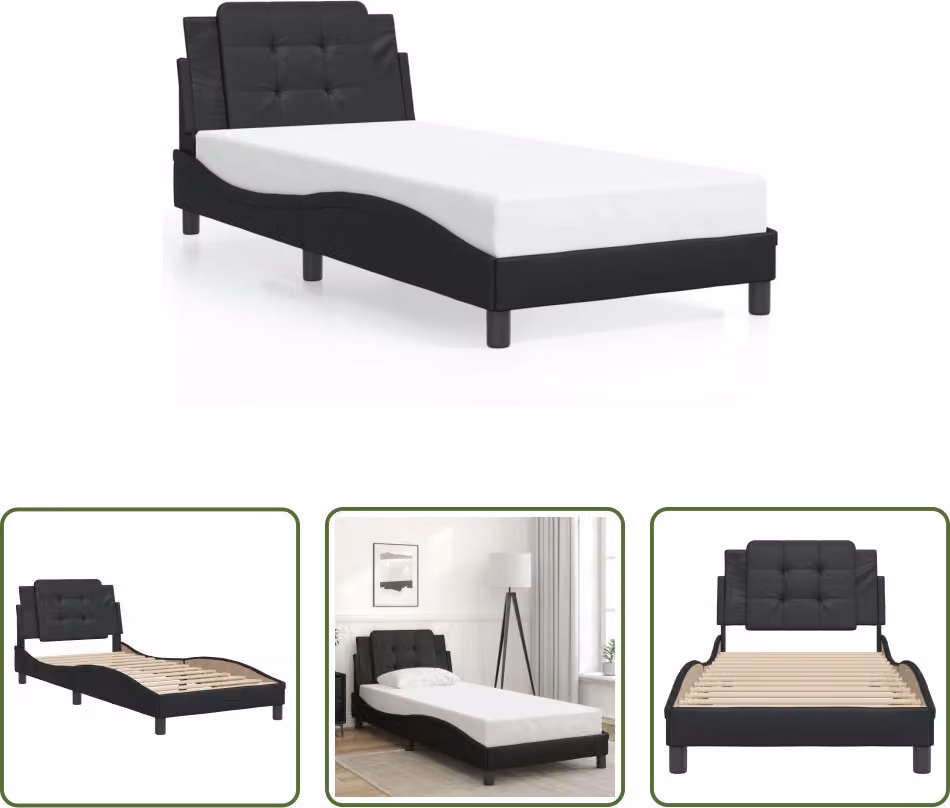 The Living Store Struttura letto con testiera nera 90x200 cm in ecopelle