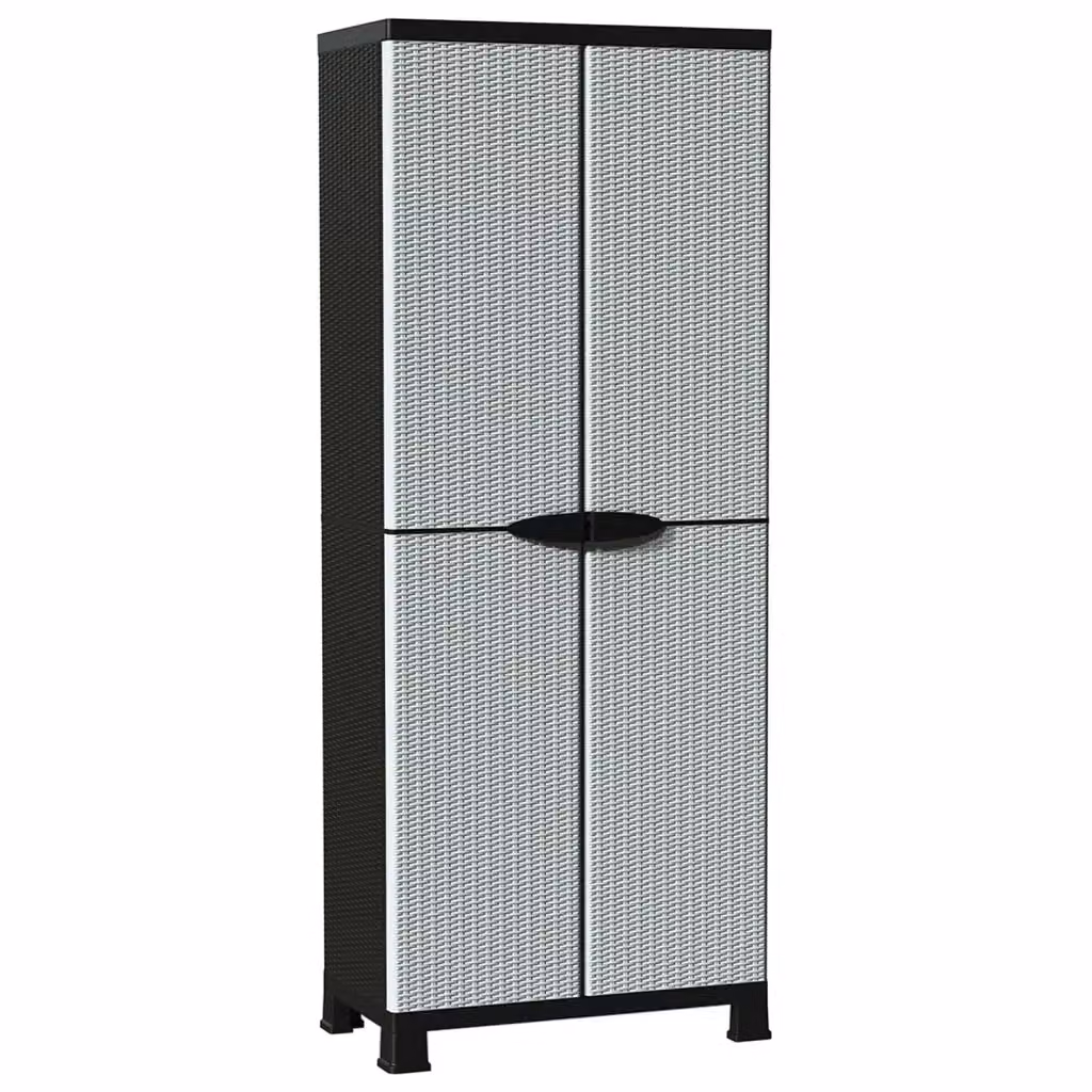 Armadietto a parete vidaXL in plastica con ante a battente e serratura, design rattan, L/P/H: 68 x 39 x 171,5 cm, disponibile in bianco o grigio – 2