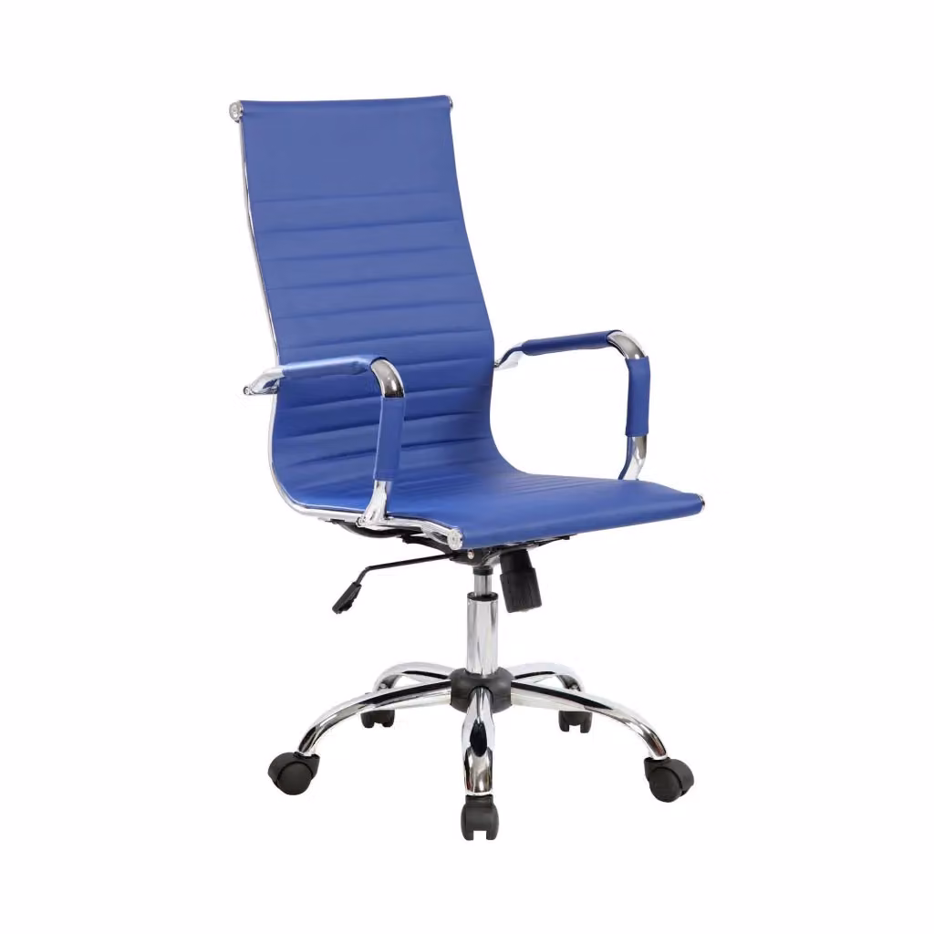 Sedia da ufficio DMORA in ecopelle con braccioli e ruote, Grigio e Blu, L: 63 cm, P: 54 cm, H: 116 cm – 2