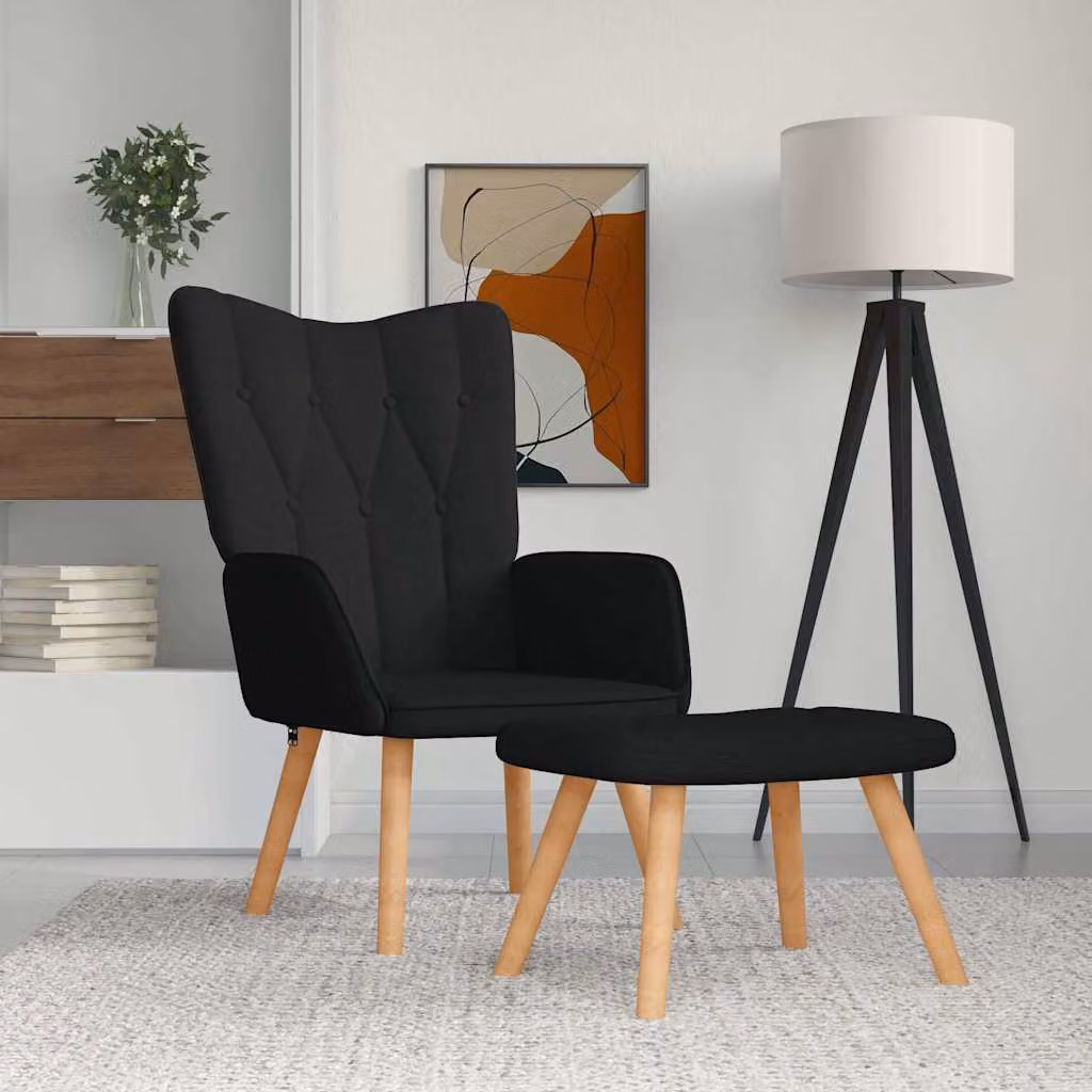 vidaXL Poltrona Relax con Poggiapiedi Nero in Tessuto e Struttura Mix