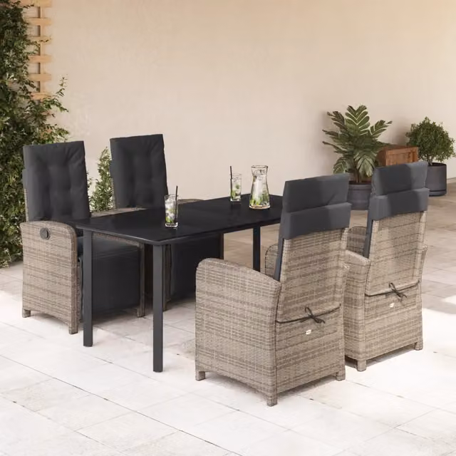 Set da Pranzo da Giardino 5 pz con Cuscini in Polyrattan Grigio 3212566