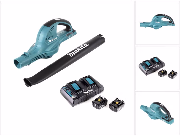 Makita DUB 361 PT 2x soffiatore a batteria 18 V / 36 V + 2x batteria Makita BL 1850 5 Ah / 5000 mAh + caricabatterie Makita DC 18 RD 2-fold