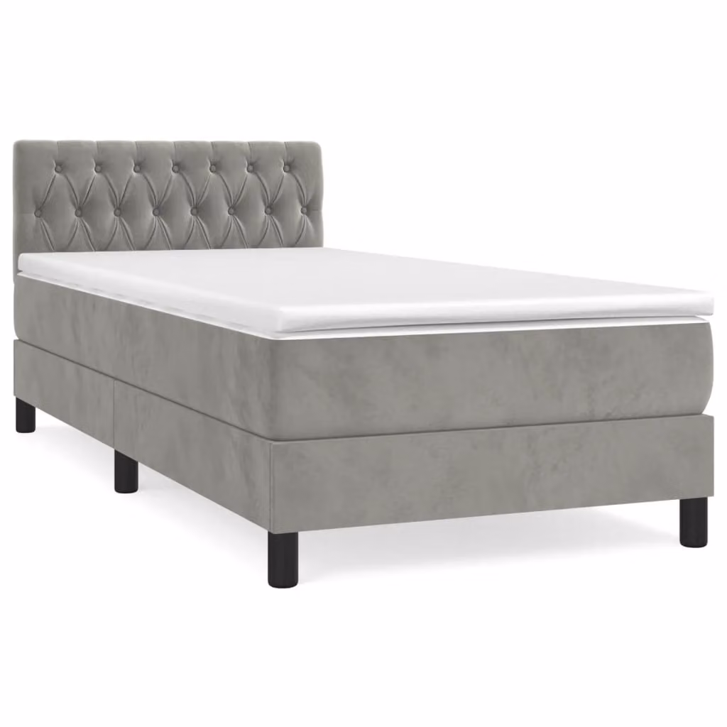 Giroletto a Molle con Materasso Grigio Chiaro 90x200 cm Velluto