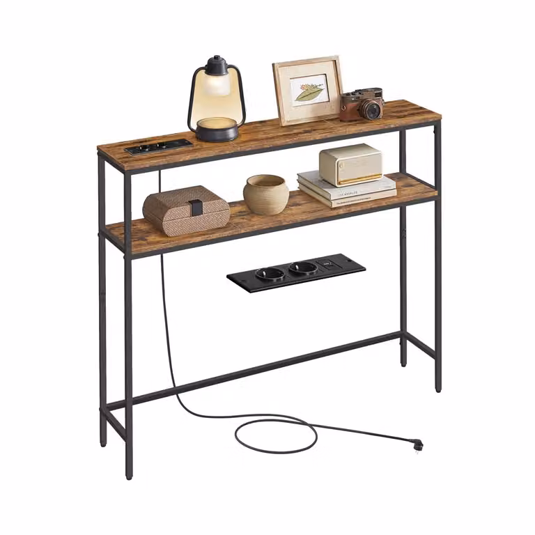 Consolle da Ingresso Moderna con 2 Ripiani, Marrone Vintage+Nero Inchiostro / 20 x 100 x 80 cm