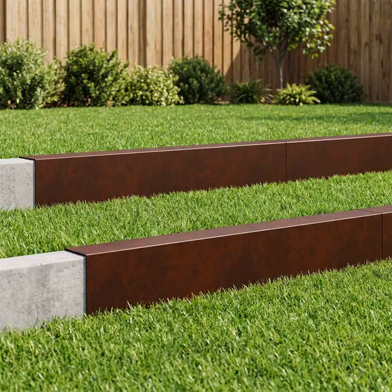 Set di 10 profili di copertura per giardino vidaXL in acciaio, colore marrone, L 100 x P 15 x H 15 cm