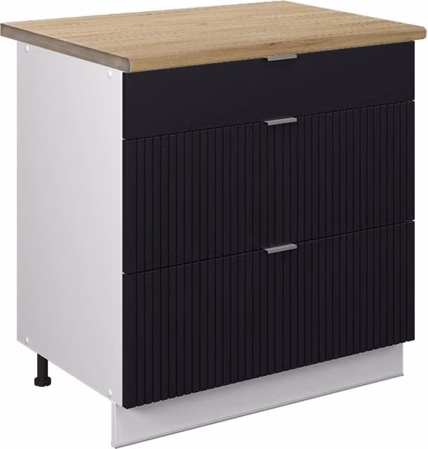 Mobiletto base per cucina Fame-Line Nero rigato/Bianco 80 cm con 3 cassetti, PL Rovere Vicco