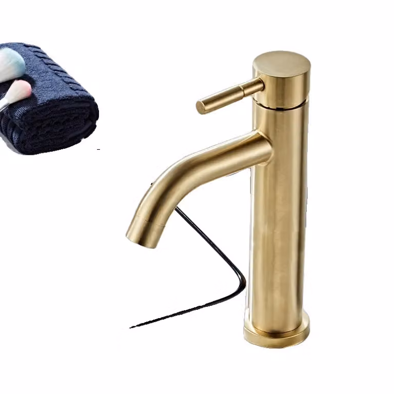 Miscelatore per bagno in oro spazzolato, comando a una mano, miscelatore per acqua calda e fredda, oro spazzolatohoch2