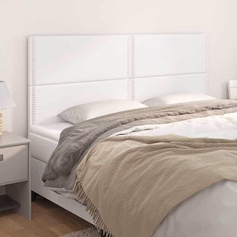 Testiera per letto vidaXL in similpelle bianca con pannello imbottito, L: 200 cm, P: 5 cm, H: 118/128 cm
