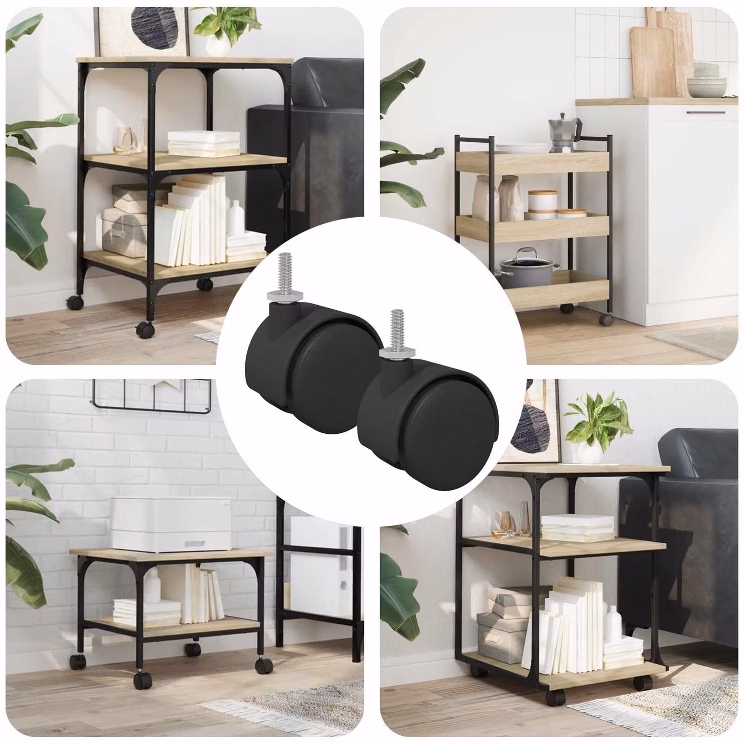 Set di 2 ruote piroettanti vidaXL in ferro e plastica, colore nero e argento, L/P/H: 4,01 x 4,01 x 3,78 cm
