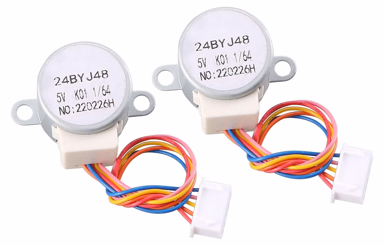 2 motori passo-passo 24BYJ48, DC 5V, 4 fasi, 5 fili, rapporto di riduzione 1/64