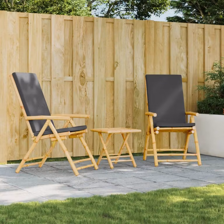 Set di 2 sedie da giardino pieghevoli e reclinabili vidaXL in bambù con cuscini grigi e marroni