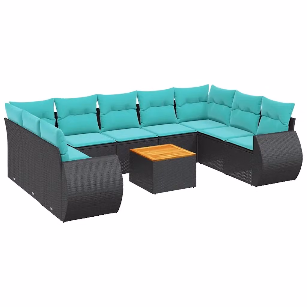 Set di Divani da Giardino a L con Tavolino vidaXL, 10 Pezzi in Polyrattan Nero con Cuscini Colorati e Struttura in Acciaio – 2
