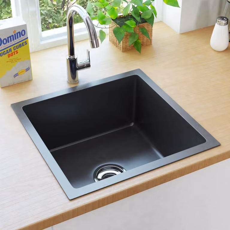 The Living Store Lavello da cucina a mano in acciaio inox nero