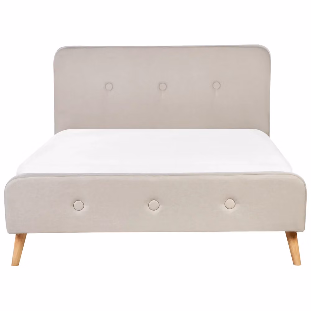 Letto matrimoniale Beliani con doghe in legno e struttura imbottita in tessuto beige, design moderno, L/P/H: 140 x 200 x 107 cm – 2